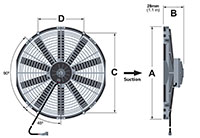 AX12B004-S280 Series &le; 10.5 Ampere (A) Current and 765 Cubic Feet Per Minute (ft³/min) Airflow (Q) Straight Blade Design Brushed Direct Current (DC) Axial Fan - Suction Airflow Direction